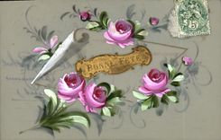CPA Fantaisie Fleurs (decor a la main)