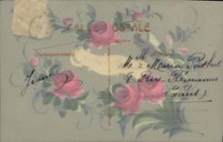 CPA Fantaisie Fleurs (decor a la main)