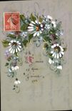 CPA Fantaisie Fleurs (decor a la main)
