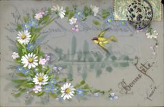 CPA Fantaisie Fleurs (decor a la main)