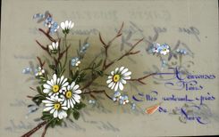 CPA Fantaisie Fleurs (decor a la main)