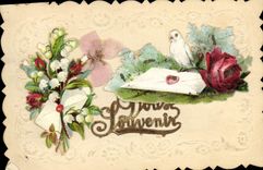 CPA Fantaisie Fleurs Colombe 