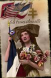 CPM Victoire Alsace Drapeau Femme