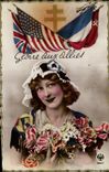 CPM Victoire Alsace Drapeau Femme