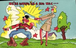 VINTAGE POSTCARD Militaria We are giving EM has big Wac Hitler