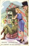 VINTAGE POSTCARD Militaria Modeste contribution to the comfort of your men Pine Up