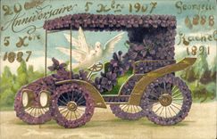 VINTAGE POSTCARD Automobile Fantasy Flowers Doves