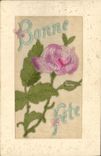 CPA Fantaisie Fleurs Brodee
