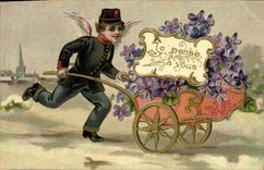 CPA Fantaisie Fleurs Ange Facteur 