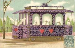 CPA Fantaisie Fleurs Colombes Train Tramway