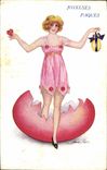 CPA Fantaisie Femme Paques 