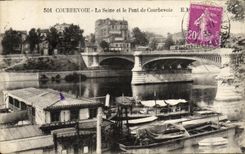 VINTAGE POSTCARD Courbevoie the Seine and the bridge of Courbevoie Boats