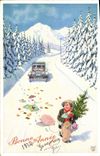 VINTAGE POSTCARD Fantasy Happy New Year Automobile