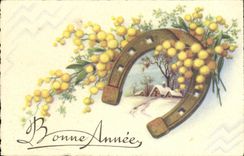 CPA Fantaisie Fleurs Fer a cheval 