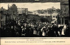 VINTAGE POSTCARD Museum Carnavalet School of Porbus the procession of the league leaving the arcade Saint Jean May 14th, 1590