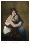 VINTAGE POSTCARD Vigee Lebrun the artist and his daughter Louvre Paris