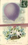 VINTAGE POSTCARD Fantasy Doves Paris Airship