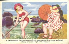 CPA Fantaisie Femme cherchant des moules 