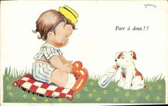 CPA Fantaisie Enfant Bebe chien