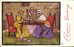 VINTAGE POSTCARD Fantasy Scandal & Tea