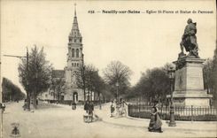CPA Neuilly sur Seine Eglise St pierre et statue de Perronet