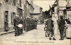 VINTAGE POSTCARD Nanterre the Firemen Salute to the colors