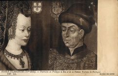 VINTAGE POSTCARD Flemish School Potraits of Philippe the Good and his wife Ysabeau de Portgual Museum of Ghent