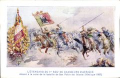 CPA L'etendard du 1er rgt de Chasseurs d'Afrique San Peblo del monte mexique 1863