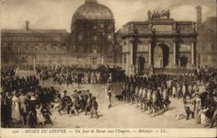 VINTAGE POSTCARD Napoleon Museum of Louvre Paris One day of review under the Bellange Empire