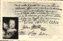 VINTAGE POSTCARD Signature of small Capet wire of Louis XVI during his detention in the prison of the temple