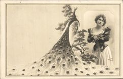CPA Actrice Delna Oiseau paon 
