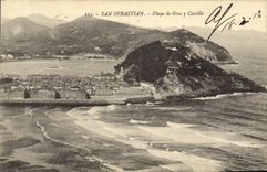 VINTAGE POSTCARD San Sebastian Playa Large there Castillo