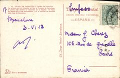VINTAGE POSTCARD Barcelona Plaza de Cataluna Paseo de Gracia has vistia of Paiaro there