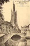 Puente de Brujas de la POSTAL de la VENDIMIA de Gruuthuse y de Eglise Notre Dame