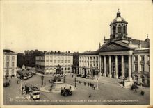 La POSTAL Bruselas de la VENDIMIA coloca Monument real Godefroid de Bouillon y St Jacques de Eglise en Coudenberg
