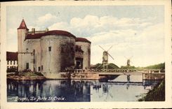 POSTAL Brujas de la VENDIMIA los molinoes de viento cruzados del St de la puerta