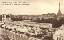 VINTAGE POSTCARD Expostition Of decorative arts seen from of the champagne tower Eiffel Tower
