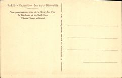CPA Paris Expostition Des arts decoratifs vue panoramique prise de la tour des vins de bordeaux et du sud ouest