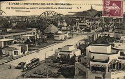 VINTAGE POSTCARD Paris Expostition International of decorative arts seen panoramic towards the bridge Alexandre III and the large palace