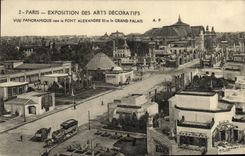 CPA Paris Expostition Internationale des arts decoratifs vue panoramique vers le pont Alexandre III et le grand palais 