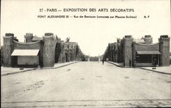VINTAGE POSTCARD Paris Expostition of decorative arts bridge Alexandre III Street of the Shops
