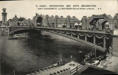 VINTAGE POSTCARD Paris Expostition of decorative arts bridge Alexandre III shops