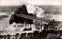 VINTAGE POSTCARD St Jean of luz sea and Biarritz mountain the storm with the rock of the virgin