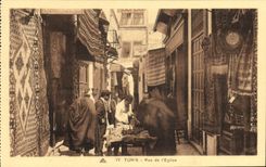 VINTAGE POSTCARD Tunis street of the church