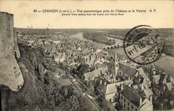VINTAGE POSTCARD Chinon Panoramic View taken of the castle and comes it