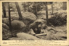 VINTAGE POSTCARD Drill of Fontainebleau Left the cave of the brigands