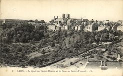 VINTAGE POSTCARD Laon the holy district Martin and the barracks Vincent saint