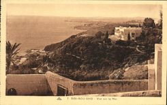 VINTAGE POSTCARD Sidi Bou Said seen on the sea