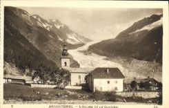 POSTAL Argentieres de la VENDIMIA la iglesia y el glaciar