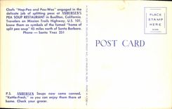 Sopa de guisante de Andersen S de la POSTAL de la VENDIMIA que restaura Buellton California